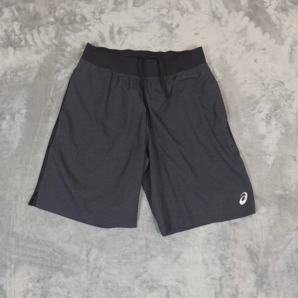 Asics Athletic Shorts Mens Medium Gray Mesh Panel Pockets Gym Running Workout